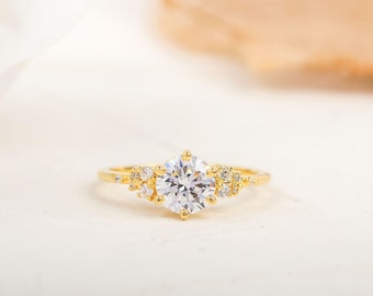 1.3 CT Round Lab Grown Diamond Engagement Ring: 14K Gold, DEF VS