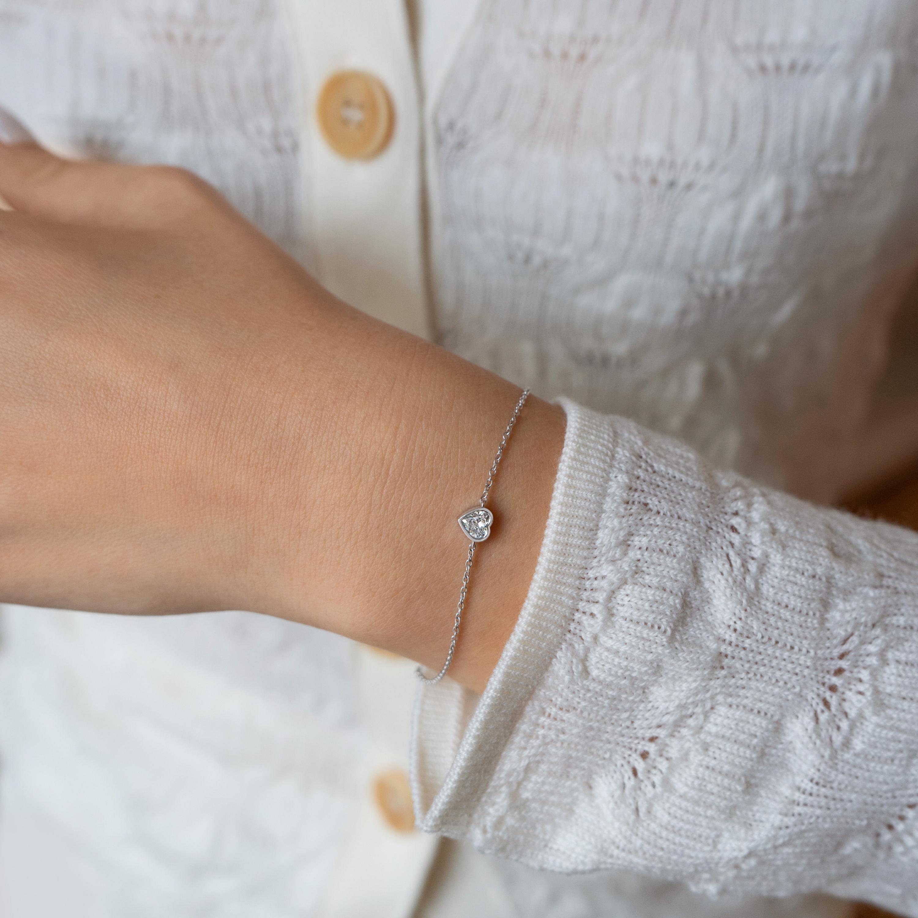 Heart Diamond Bezel set Bracelet | Heart Solitaire Bezel Diamond Bracelet 14K Solid Gold| IGI Certified| Heart Single Diamond Bezel Bracelet
