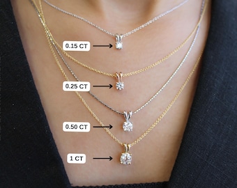 Diamond Necklace|1.0 - 5.0 carat Lab Grown Diamond Necklace | 14K Solid Gold Diamond Solitaire Necklace | Lab diamond pendent for women| IGI