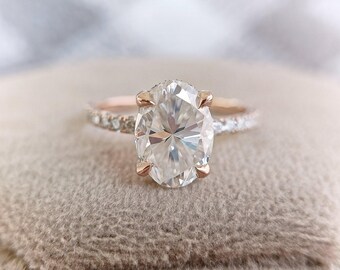 2.1 CT Oval Lab Grown Diamond Engagement Ring: 14K Gold Hidden Halo