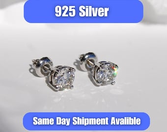 Lab Grown Diamond Stud Earrings: 925 Silver Round Cut (0.50-5.0 Carat)