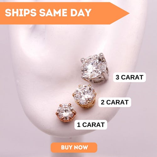 IGI Certified Lab Grown Diamond Stud Earrings: 14K Gold (0.50-5.0 Carat)