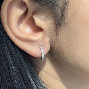 14k Gold Diamond Huggie Hoop Earrings: Lab-Grown Diamond, 0.14 Carat