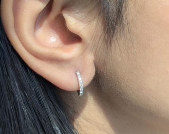 14k Gold Diamond Huggie Hoop Earrings: Lab-Grown Diamond, 0.14 Carat