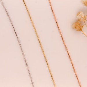 14k Solid Gold Cable Chain Necklace: White, Yellow, Rose Gold