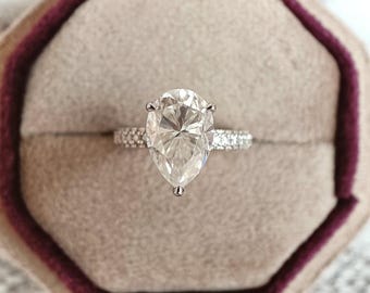 3.10 CT Pear Cut Pave Lab Grown Diamond Engagement Ring | IGI Certified | Solid Gold