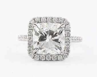2.15 CT Cushion Lab Grown Diamond Halo Engagement Ring | IGI Certified | Solid Gold