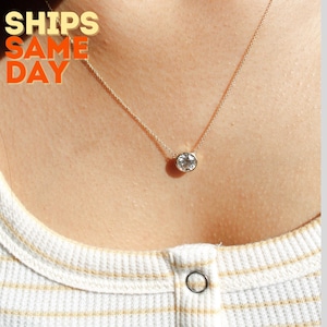 1 CT Lab Grown Diamond Bezel Necklace: 14K Solid Gold Pendant