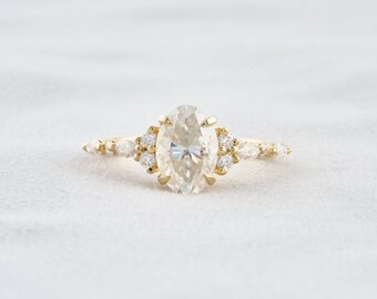 2.1 CT Oval Lab Grown Diamond Engagement Ring: 14K Gold Wedding Set