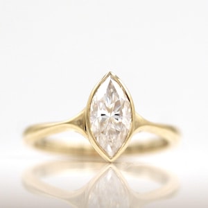 1.0 CT Marquise Lab Grown Diamond Bezel Solitaire Engagement Ring | IGI Certified | Solid Gold