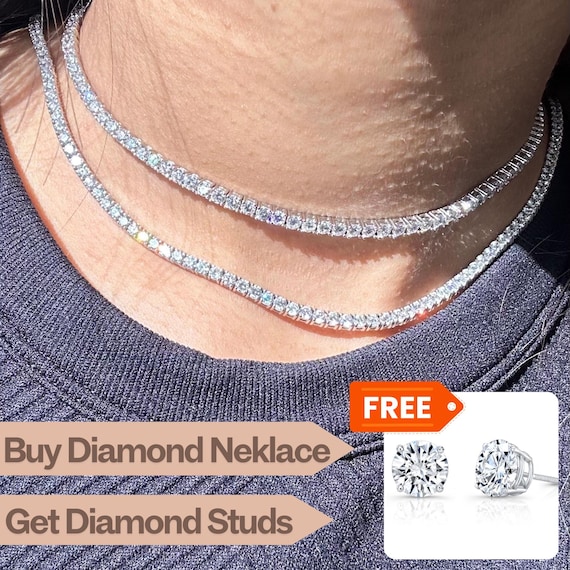 IGI Certified Lab Grown Diamond Tennis Necklace: 14k Solid Gold (5