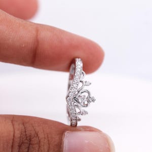 Crown With Heart Diamond Ring | Tiara Diamond Ring | Diamond Queen Crown Ring | Stacking Dainty Wedding Band | Autumn Gift | Engagement Ring