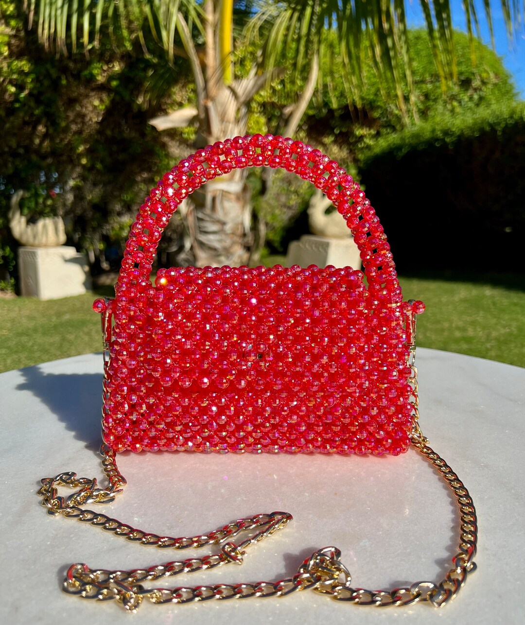 Red Crystal Bag, Party Purse, Beads Bag, Prom Handbag, LUXURY Women Bag