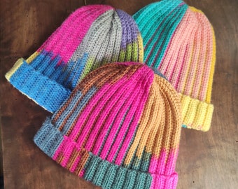 Rainbow Crochet Beanie: Handmade Acrylic Winter Hat - Etsy display picture 1