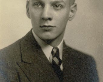 Warm 1941 Studio Portrait of Named Gentleman, Sepia‑Toned Silver Gelatin Print (3.75×5.75)