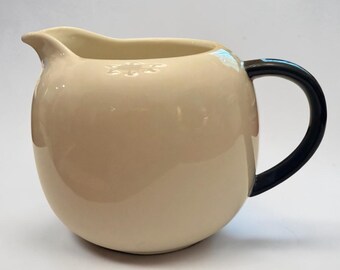Vintage Cream & Blue Porcelain Creamer, Daisy Impressed Base – Midcentury Modern Style