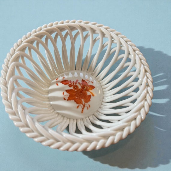 Herend Chinese Bouquet Rust Openwork Bowl 5
