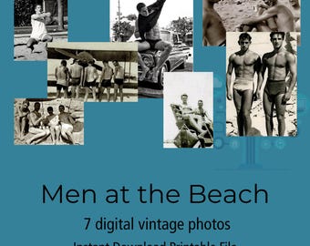Fotos antiguas de hombres en la playa, colección de un caballero gay, imágenes de trajes de baño de los años 20 a 40 (descarga digital).