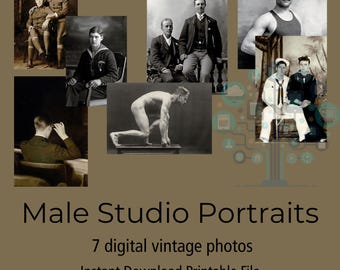 Studio Portraits of Men Vintage Photo Collection (Set of 7)