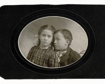 Antique Children’s Portrait, Victorian Siblings, Oval Photo, Sweet Pose, Vintage Wall Art