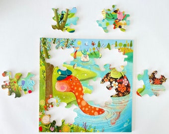 Wooden puzzle 'The sea monster', @louiseaellis, +/- 20 pieces, toddlers, primary school, group 1, group 2, Montessori, gift, unique
