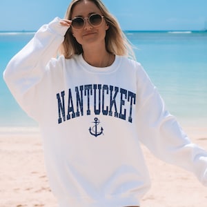Sudadera vintage preppy de Nantucket, recuerdo de Nantucket, encubrimiento de playa de gran tamaño, camisa de vacaciones de Nantucket, regalos náuticos de la isla para ella