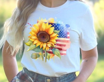 4th Of July Flag America Sunflower Shirt, USA Flag Flower T Shirt, Gift For American, Graphic T-Shirt, Freedom T-Shirt, Independence Shirt