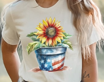 4th Of July Flag America Sunflower Shirt, USA Flag Flower T Shirt, Gift For American,  Graphic T-Shirt, Freedom T-Shirt, Independence Shirt