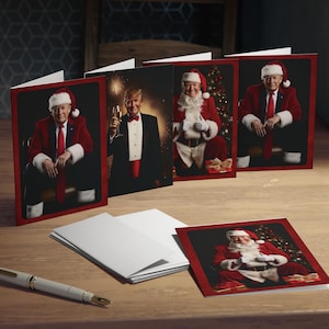 Cartões de Natal do Papai Noel Donald Trump, Cartões de felicitações com vários designs (pacote com 5) em branco por dentro, Cartões de felicitações de Natal Maga, EUA, Patriótico