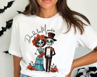Day of the Dead WEDDING candy skull shirt, Day of the Dead Couple Bride and Groom, Dia de los Muertos Wedding gift, halloween wedding shirt