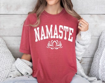 Namaste shirt, comfort colors oversized plus size, Lotus flower yoga tshirt, gift for yogi, just breathe do yoga, namaste yoga lotus gift