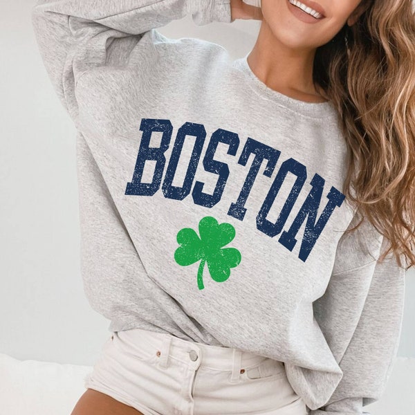 Boston sweatshirt, Southie Boston Shamrock Irish, Faded Vintage Aesthetic Boston MA Crewneck Varsity Style Cozy Trendy Boston gift, unisex