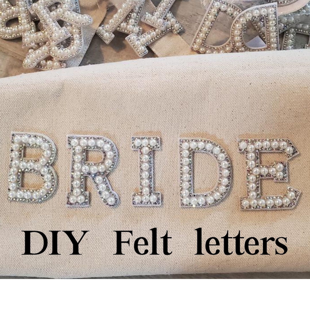 5pcs Bride Rhinestone Iron On Patches,Letter Sew On Patches,Glitter