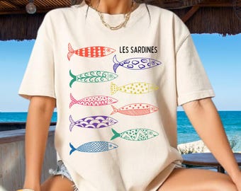 Les Sardines blik vis jaren 90 shirt tomaat meisje T-shirt oceaan oversized trendy grafische zomer kust oma visser esthetiek comfort kleuren
