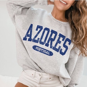 Azores Islands Portugal Anchor Crewneck Sweatshirt, Womens Vintage retro Portuguese Pullover Gift, São Miguel, Pico Island, Faial Island