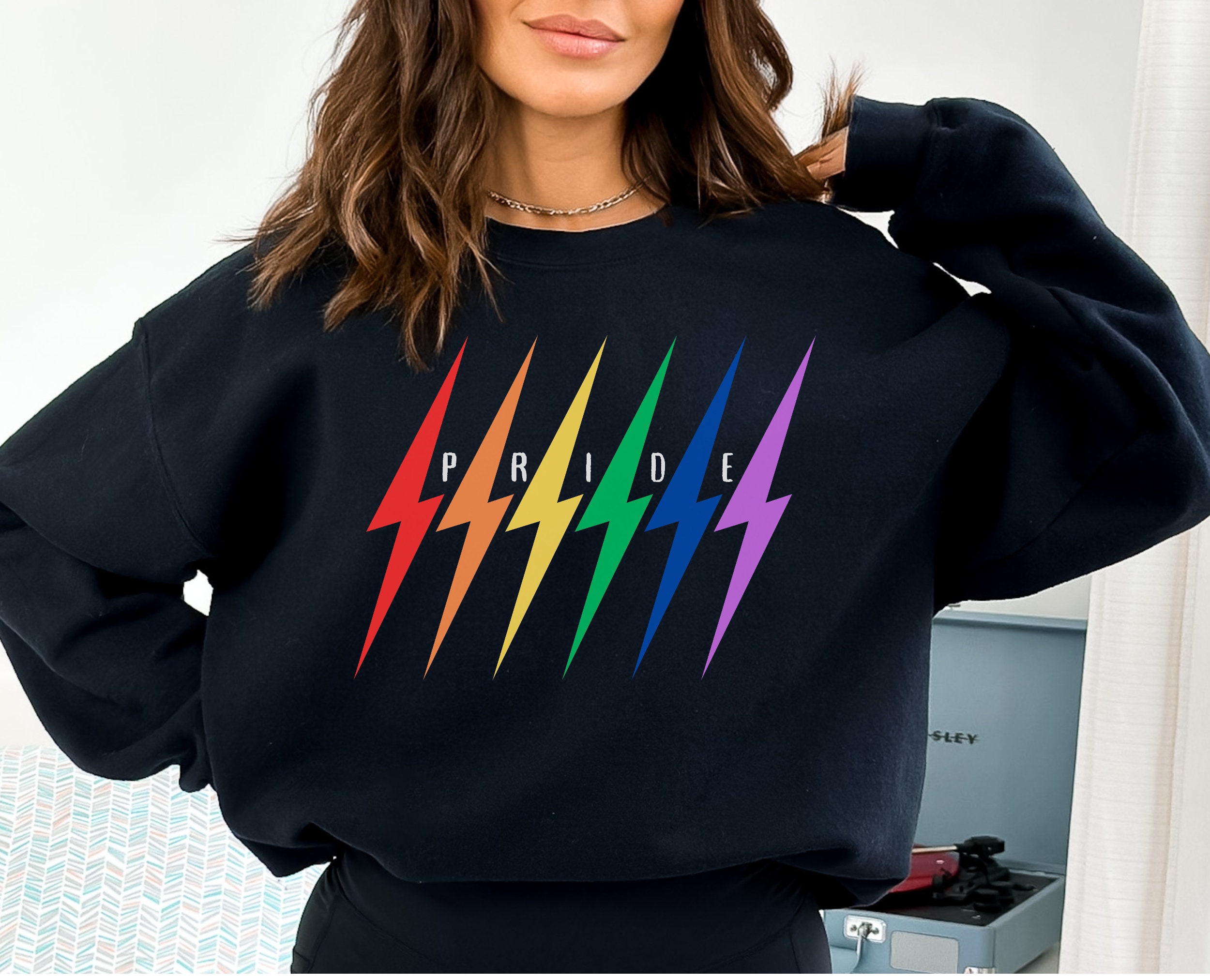Lightning Bolt Sweatshirt, Pride Rainbow Shirt, Retro Rainbow 