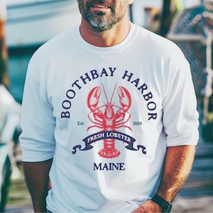 Boothbay Harbor Lobster Maine Long sleeve shirt, Boothbay Maine Crewneck, Maine vacation shirt Down East ME, plus size, ME souvenir gift