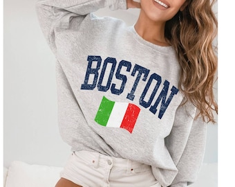 Boston Sweatshirt, italienisches North End Fest, verblasstes Vintage Ästhetik Boston MA Rundhalsausschnitt Varsity Style Gemütliches Trendy Boston Geschenk Unisex Geschenk für