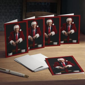 Cartões de Natal do Papai Noel Donald Trump, Cartões de felicitações de design único (pacote com 5) em branco por dentro, Cartões de felicitações de Natal Maga, EUA, Patriótico