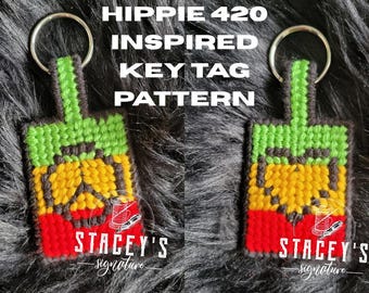 Patroon Hippie 420-sleutelhanger - plastic canvas - naaldpunt