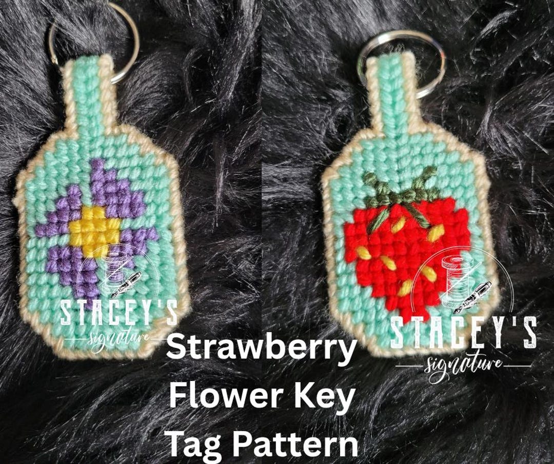Flower Key Tags Strawberry Flower Key Tag Pattern - Plastic Canvas - Needlepoint - Etsy