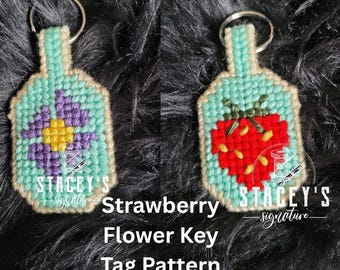 Sleutelhangerpatroon aardbeibloem - plastic canvas - naaldpunt