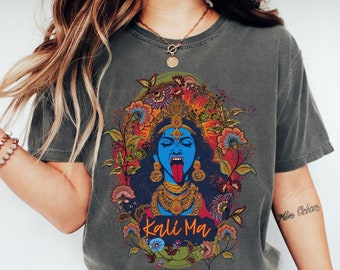 Floral Kali Ma Hindu Goddess Shirt, Hinduism Deity T-Shirt, Spiritual Meditation Shirt, Ethnic Apparel, Boho Yoga Top, Goddess Energy Tee