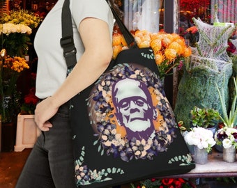 Frankenstein Adjustable Tote Bag, Cottagecore Meets Horror Frankenstein Bag, Frankenstein Book Bag, Horror Shoulder Bag, Monster Tote Bag