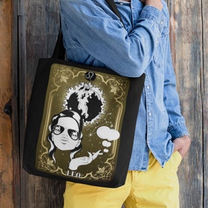 Borsa tote con tarocchi del Leone, regalo di astrologia del Leone, borsa tote con zodiaco, regali di compleanno del Leone, regali zodiacali del Leone, borsa per libri con costellazione del Leone, borsa con sole del Leone