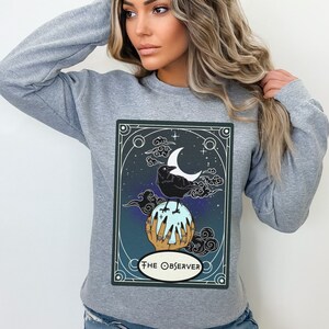 Black Crow Crystal Ball Tarot Card Unisex Heavy Blend™ Crewneck Sweatshirt, Cute Crow Sweatshirt, Tarot Card Sweatshirt, Celestial Crewneck