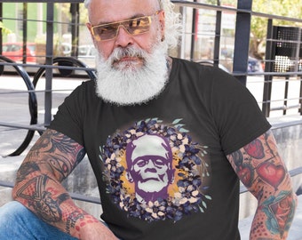 Floral Frankenstein Tee, Cottagecore Meets Horror Frankenstein Shirt, Horror Movie Fan Gift, Vintage Frankenstein Shirt, Retro Horror Shirt