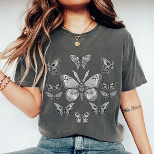 Vintage Inspired Monochrome Moth Tee - Stylish Butterfly Graphic Shirt, Dark Academia Insect Shirt, Gothic Moth T-Shirt, Gothic Clothing