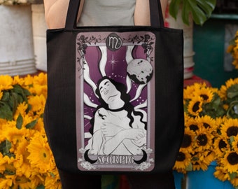 Scorpio Tarot Card Tote Bag, Scorpio Birthday Gift, Scorpio Book Bag, Astrology Scorpio Tote Bag, Zodiac Beach Bag, Astrology Book Bag