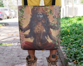 Floral Kali Ma Tote Bag, Goddess Tote Bag, Spiritual Tote Bag, Bohemian Bag, Goddess Kali Accessory, Hindu Goddess Bag, Hindu Deity Tote Bag